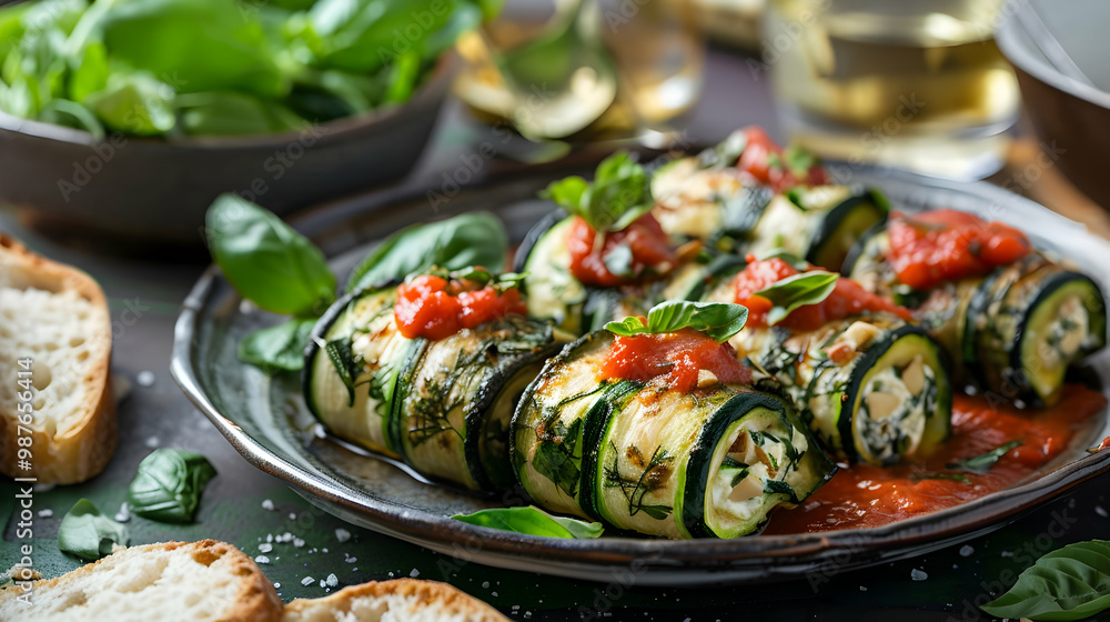 Zucchini Rolls with Tomato Sauce and Basil A Delicious Vegetarian Recipe Zucchini Rolls with Tomato Sauce and Basil A Delicious Vegetarian Recipe