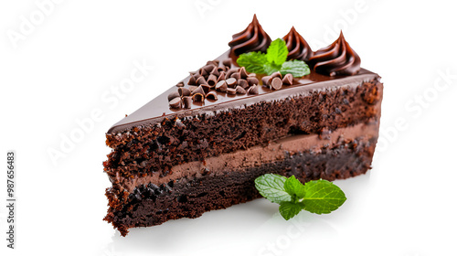 piece of cake, Chocolate cake on isolated white background.