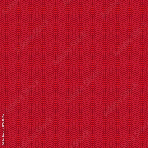 Seamless knitted pattern. Red realistic knitted fabric. Vector illustration with knitted texture for wallpaper, background, web page, wrapping paper, winter design, postcard.