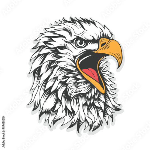 Eagle head Side view open mouth Black and white design