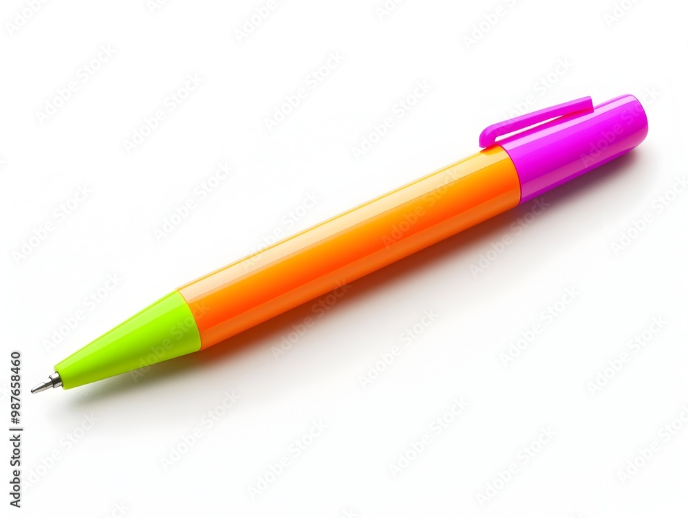 Vibrant Fluorescent Highlighter Pen with Tapered Chisel Tip on White Background Vibrant Fluorescent Highlighter Pen with Tapered Chisel Tip on White Background