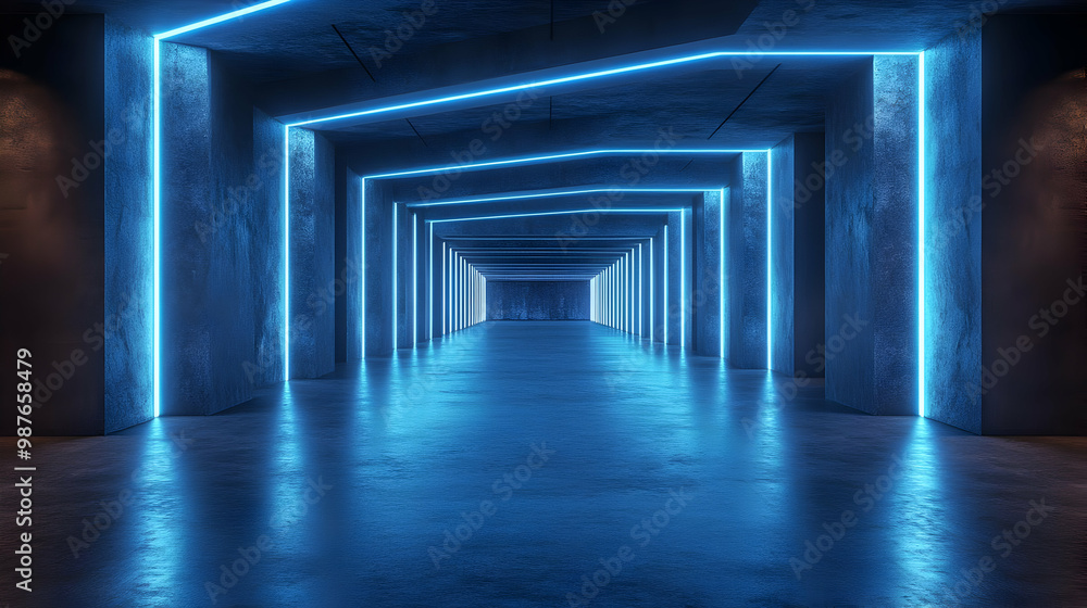 3D Illustration of a Futuristic Tunnel with Neon Lights 3D Illustration of a Futuristic Tunnel with Neon Lights