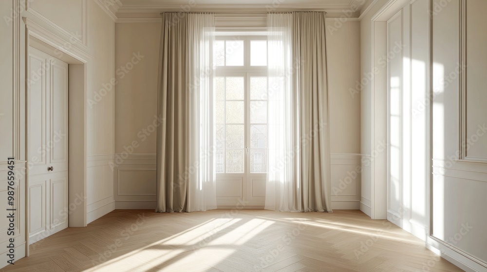 Fototapeta premium Elegant Empty Room with Sunlit Hardwood Floors