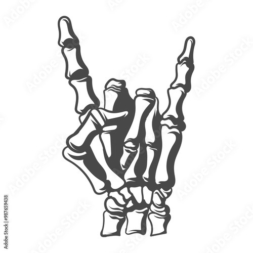 Skeleton hand Finger Rock sing black and white design