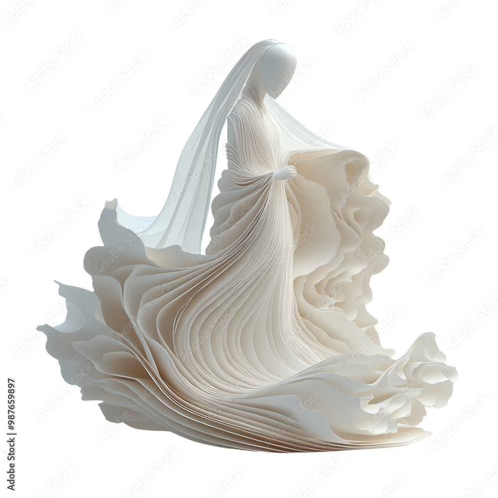 Elegant sculpture of a flowing dress, embodying grace and beauty in a minimalist design. Elegant sculpture of a flowing dress, embodying grace and beauty in a minimalist design.