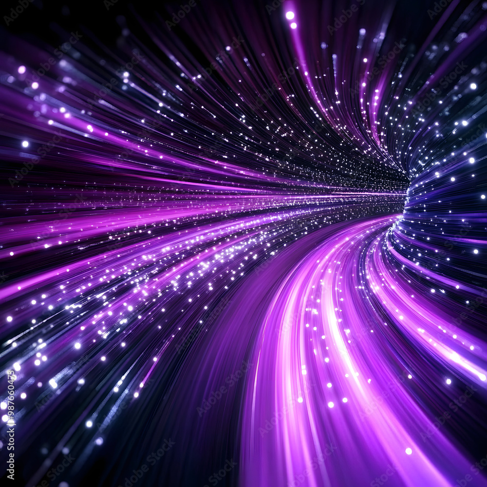 Fototapeta premium Purple tracks in the tunnel, generative ai
