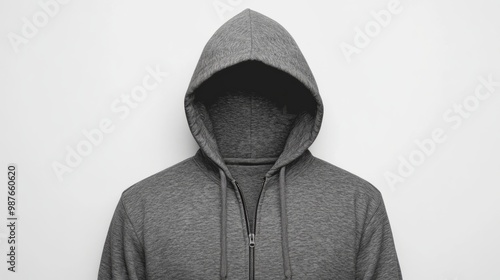 gray hoodie zipper mock up on white background photo