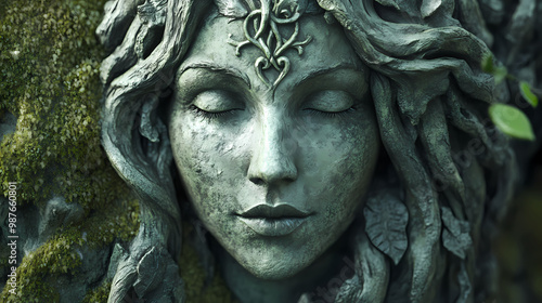 Wallpaper Mural Sculpted face of a mystical woman, ideal for representing ancient roman or celtic mythology. capturing the magic of the forests and the eternity of the gods. Celtic Mythology. Illustration Torontodigital.ca
