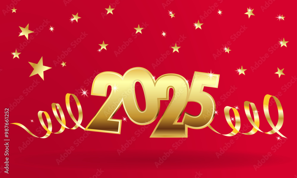 2025 New Year banner or greetings card gold and red
design with stars and ribbons 2025 New Year banner or greetings card gold and red
design with stars and ribbons
