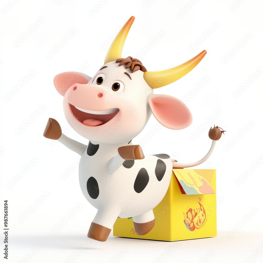 D Cartoon Cow Jumping Out Of Box D Cartoon Cow Jumping Out Of Box