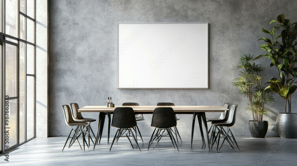Modern Industrial Dining Room with Empty Frame Modern Industrial Dining Room with Empty Frame