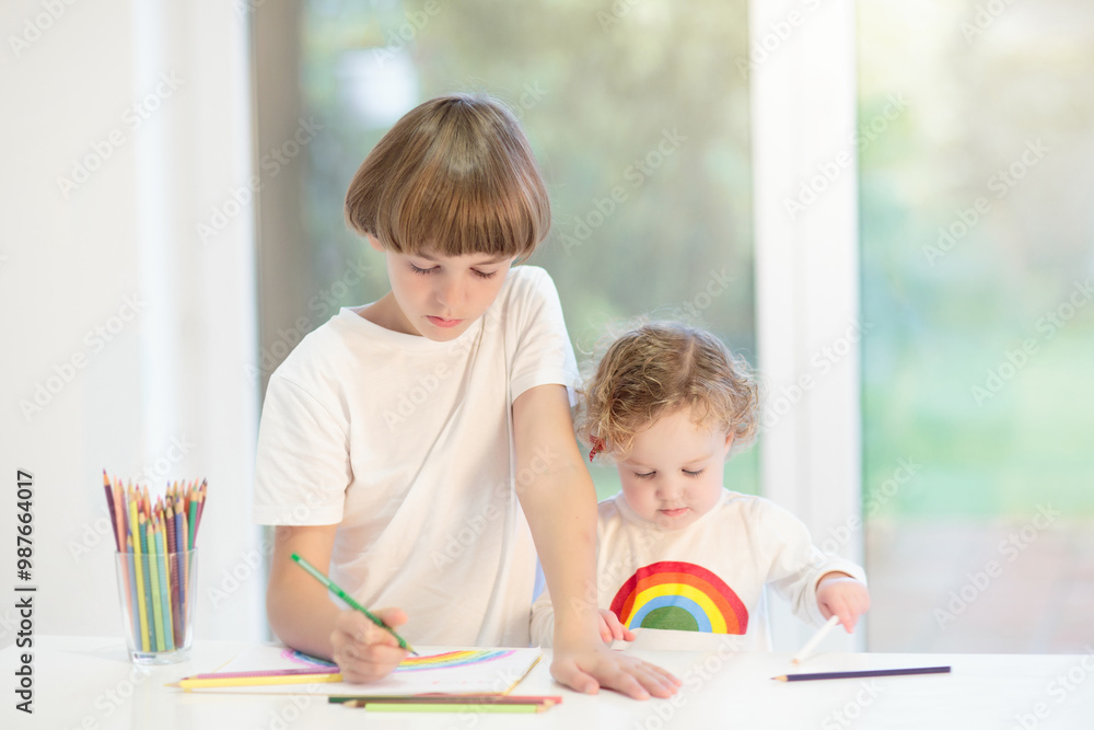 Kids paint. Child painting. Little girl drawing. Kids paint. Child painting. Little girl drawing.
