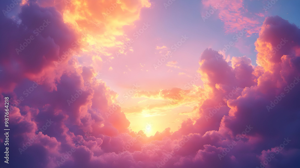 Fototapeta premium Pink and Orange Sunset Clouds Illustration