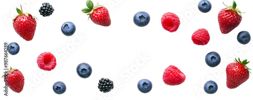 Transparent PNG Image of fresh mixed berries (strawberries, blueberries, and raspberries)  photo