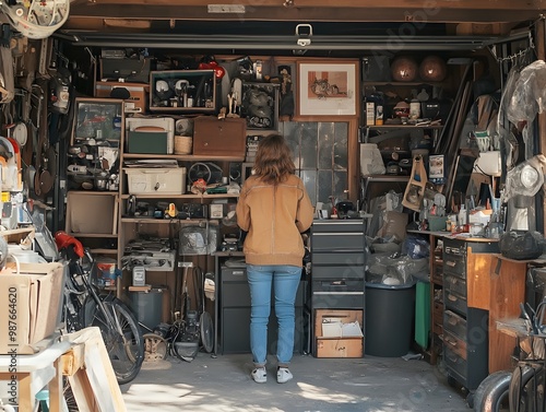 Cluttered and Chaotic Garage Filled with Vintage Antiques,Household Items and Memorabilia
