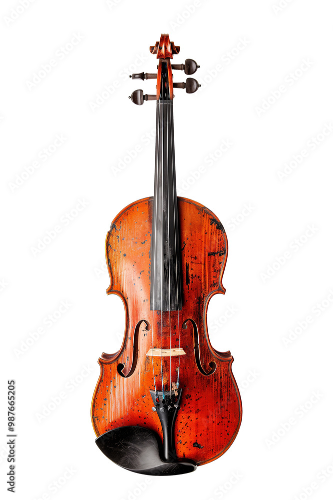 Obraz premium Violin with a vintage distressed look which is a musical instrument used by a musician to perform classical orchestral music, png file cut out and isolated on a transparent background, stock illustr