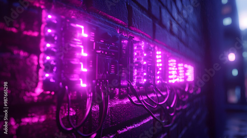 Neon Lights on Brick Wall 3D Illustration