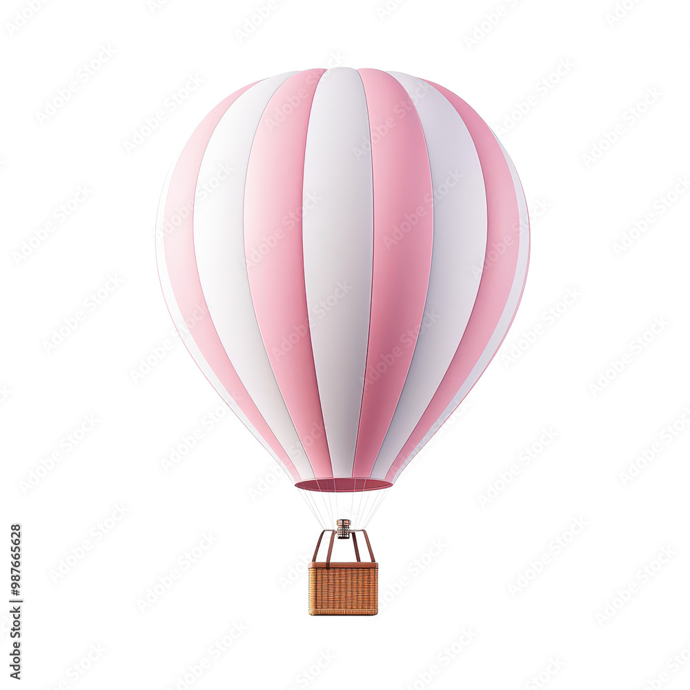 Naklejka premium Hot air balloon, pink and white, isolated on white background