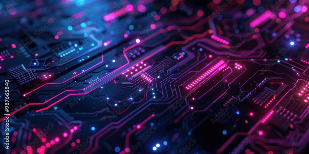 Circuit Board with Glowing Lights Circuit Board with Glowing Lights