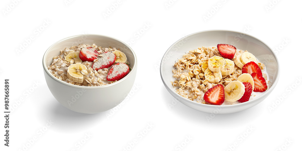 Oatmeal with Banana and Strawberries on a transparent background Oatmeal with Banana and Strawberries on a transparent background