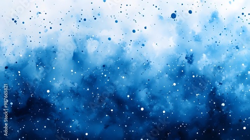 Abstract blue and white watercolor background with a gradient of color and scattered dots.