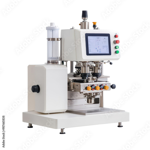 Industrial machine with touchscreen control, white isolate background.