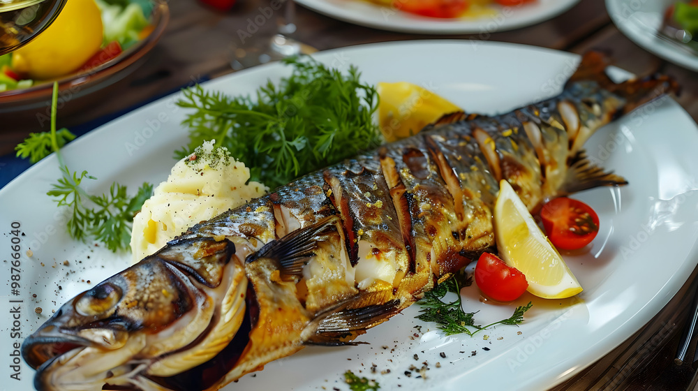 Grilled Fish with Lemon Wedges and Mashed Potatoes A Culinary Delight Grilled Fish with Lemon Wedges and Mashed Potatoes A Culinary Delight