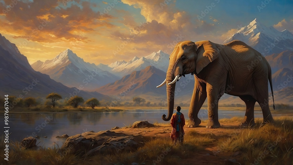 Fototapeta premium elephants at sunset