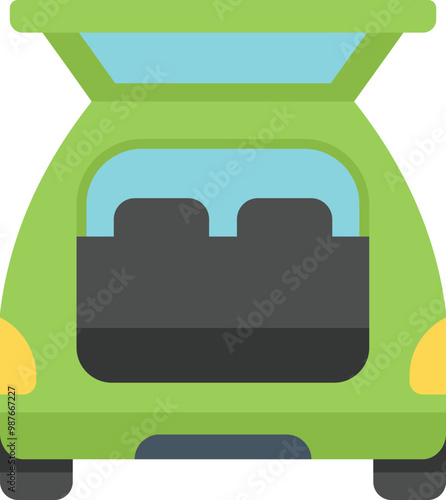 Green car with an empty trunk, ready for a camping trip