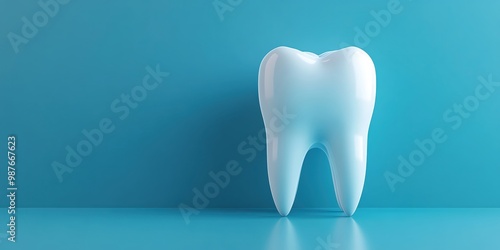 A beautifully rendered tooth against a calm blue background, symbolizing the importance of oral health, copy space