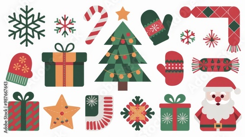 Flat Design Winter Celebration Elements Collection with Festive Icons