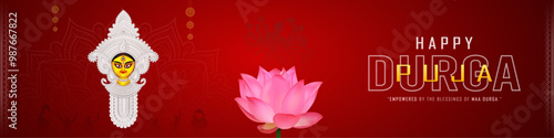Durga Puja Poster, Goddess Durga Face in. Durga Puja Banner, Maa Durga  Face Design 
