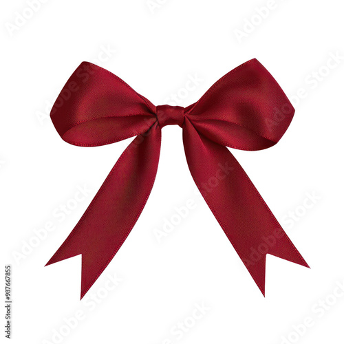 Red satin bow on a white isolated background