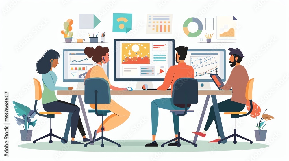 A group of diverse people collaborate on a project, their hands reaching towards the center of the table, filled with colorful papers and a laptop. A group of diverse people collaborate on a project, their hands reaching towards the center of the table, filled with colorful papers and a laptop.