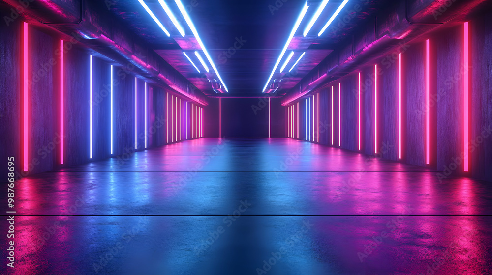 Neon Lights Tunnel 3D Illustration Neon Lights Tunnel 3D Illustration