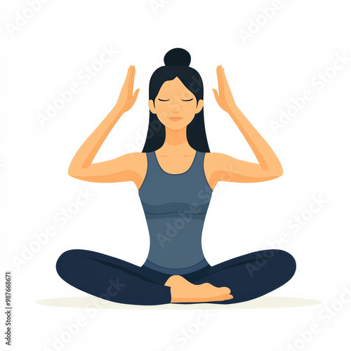 Flat vector art of woman in yoga pose, illustration, white background  photo