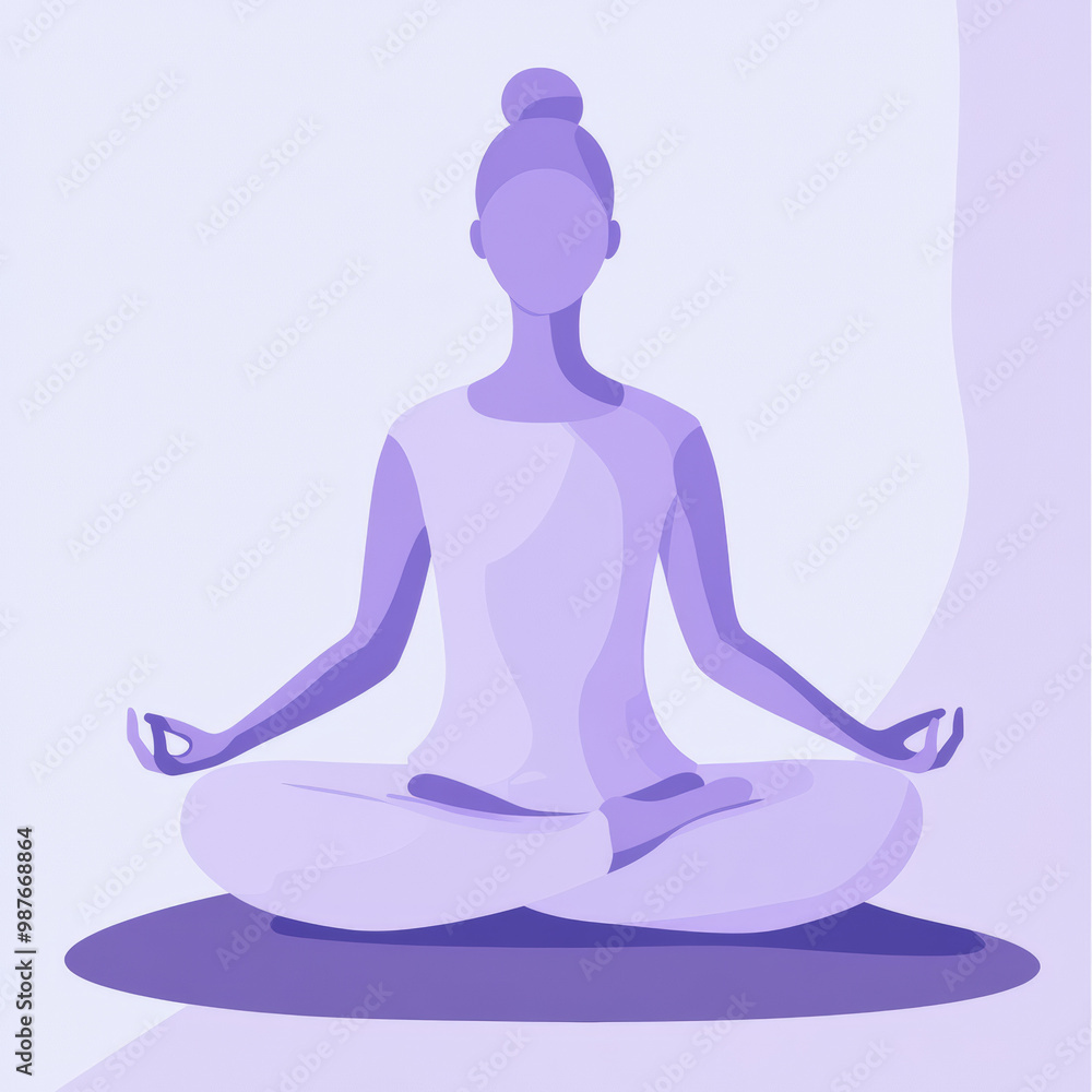 2D illustration of a person meditating in the anapanasati pose. The character is sitting on a meditation cushion with legs crossed in the lotus position. 2D illustration of a person meditating in the anapanasati pose. The character is sitting on a meditation cushion with legs crossed in the lotus position.