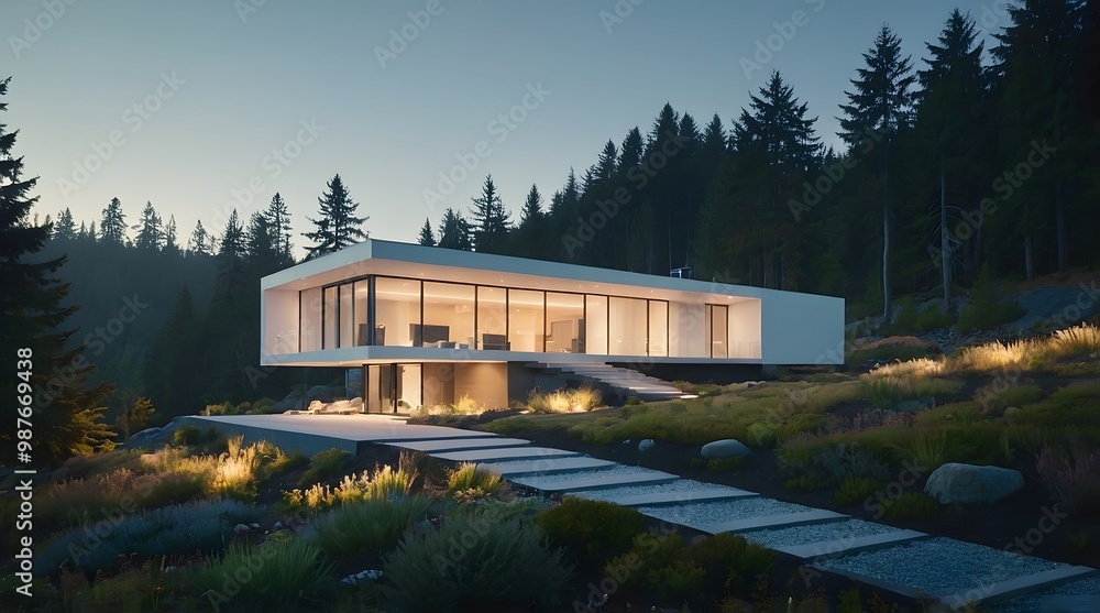 Obraz premium Modern and Contemporary Facade, Luxury Exterior Design, Detailed Design, Lighting,