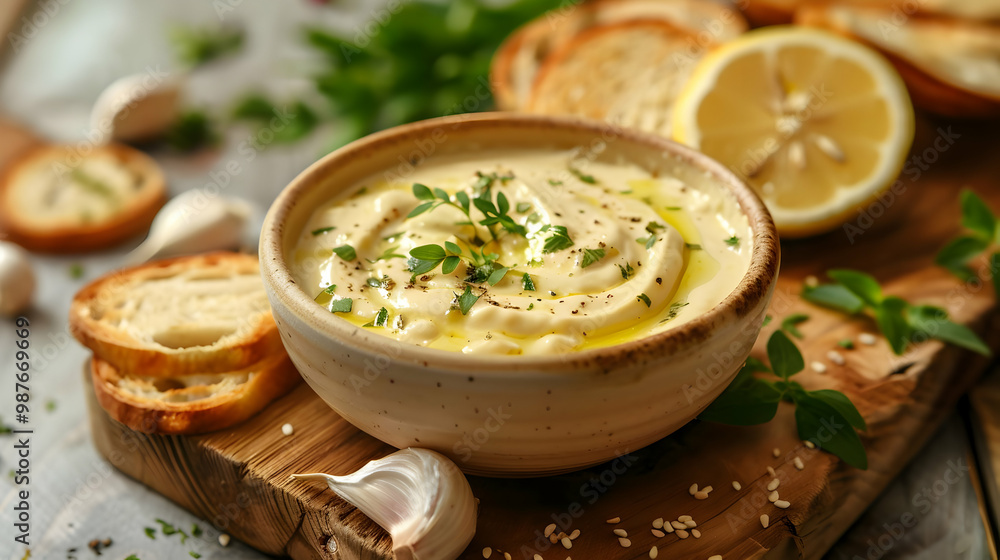 Homemade Hummus with Pita Bread and Fresh Herbs Homemade Hummus with Pita Bread and Fresh Herbs