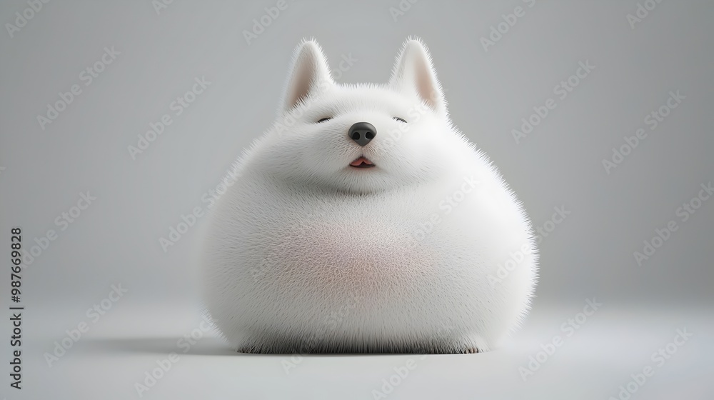 A fluffy white dog with a big smile sits against a light gray background. The dog's fur is so thick and soft, it almost looks like a cloud. A fluffy white dog with a big smile sits against a light gray background. The dog's fur is so thick and soft, it almost looks like a cloud.