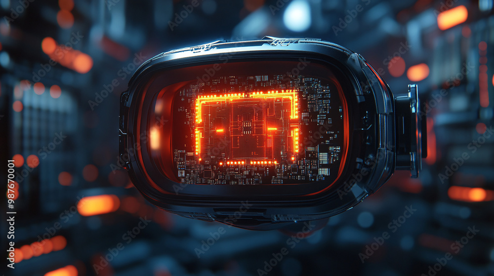 A detailed view of a microchip in an anime-style VR headset. creating immersive worlds. A detailed view of a microchip in an anime-style VR headset. creating immersive worlds.