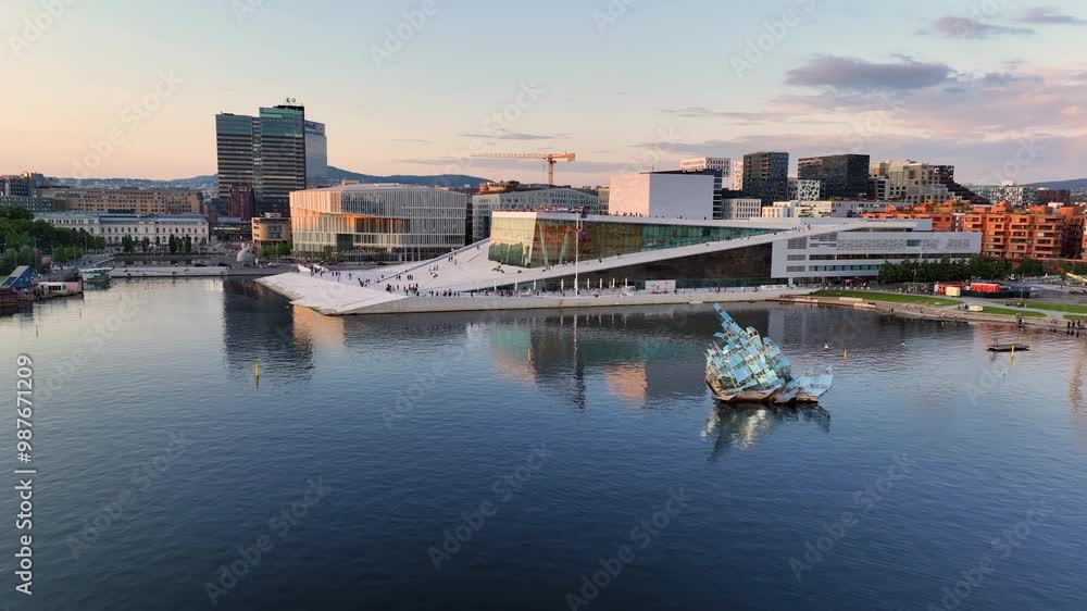 Behold this Stunning Aerial View Showcasing Modern Architecture and the Beautiful Waterfront. Oslo, opera along the seaside fjord, Norway Behold this Stunning Aerial View Showcasing Modern Architecture and the Beautiful Waterfront. Oslo, opera along the seaside fjord, Norway