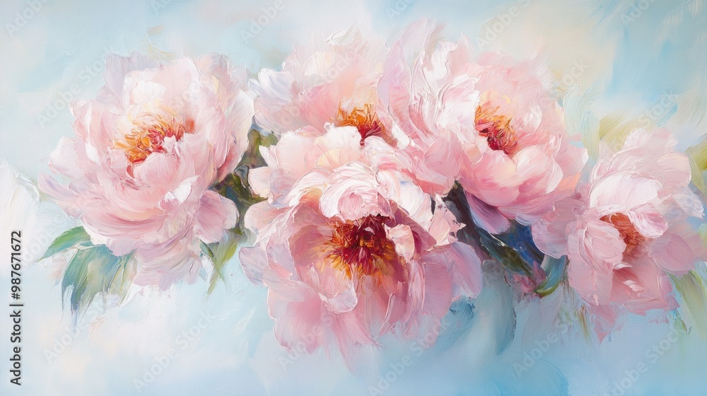 Oil Painting of Pink Peonies in Bloom Oil Painting of Pink Peonies in Bloom