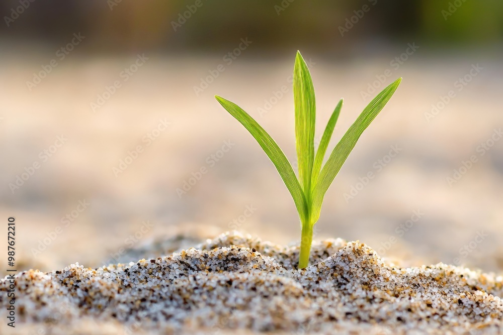 a small green grass sprout emerging from the sand a small green grass sprout emerging from the sand