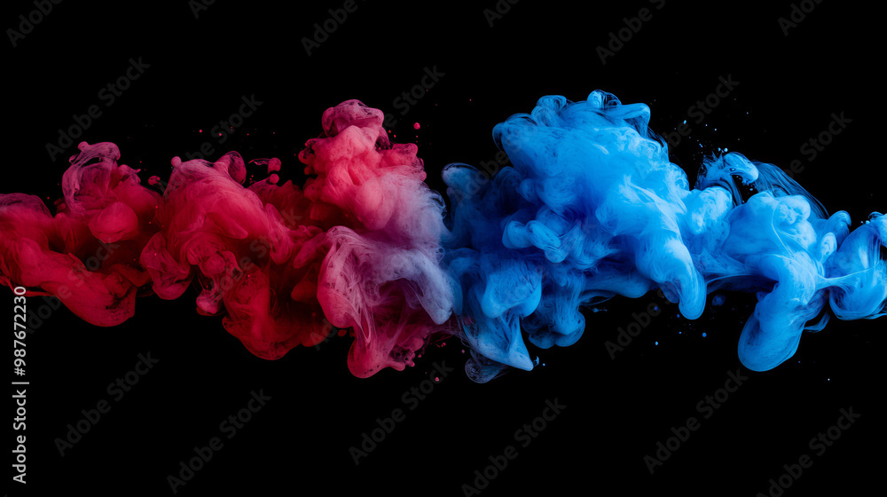 Acrylic blue and red colors in water. Ink blot. Abstract black background Acrylic blue and red colors in water. Ink blot. Abstract black background