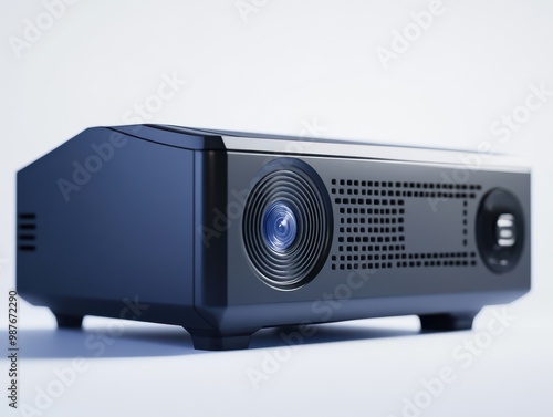 Black Projector Device on White Background