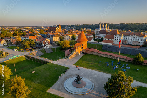 Aerial summer evening view of Kaunas old town, Lithuania