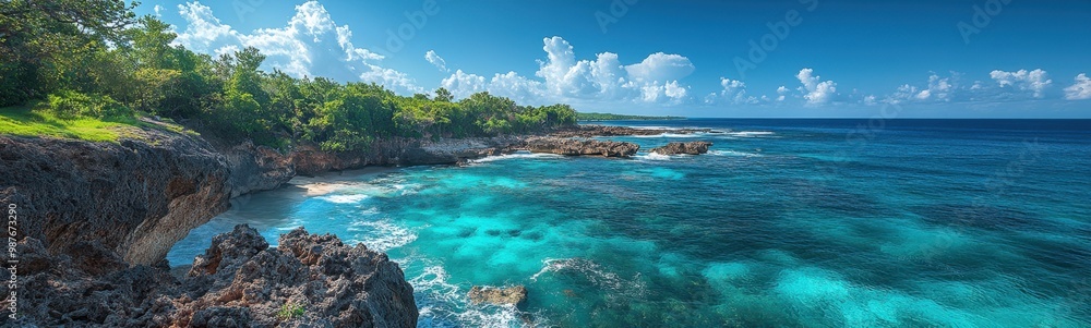 Fototapeta premium View of a rocky beach with clear water