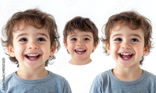 Portrait of Three Happy Children with Big Smiles