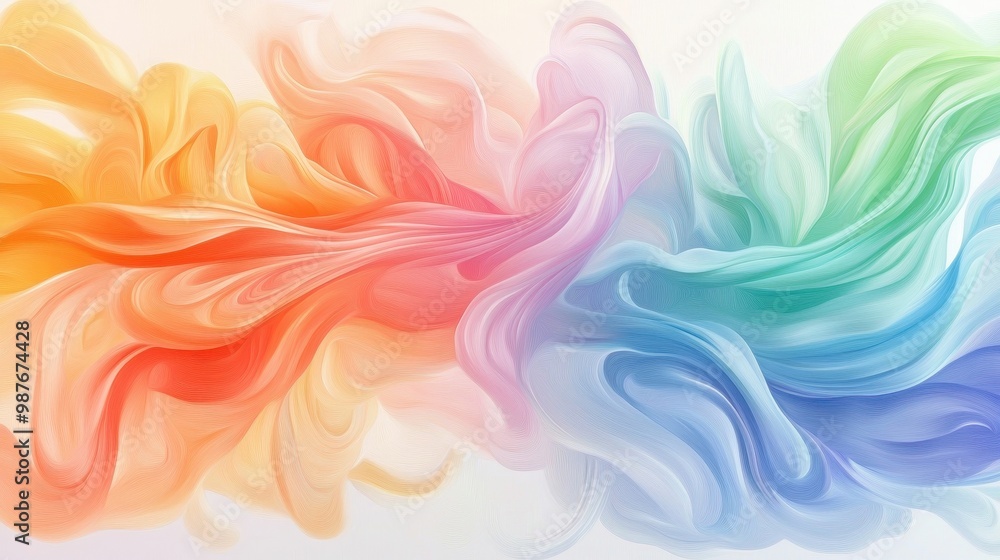 A colorful, abstract painting of a rainbow with a lot of swirls and curves A colorful, abstract painting of a rainbow with a lot of swirls and curves